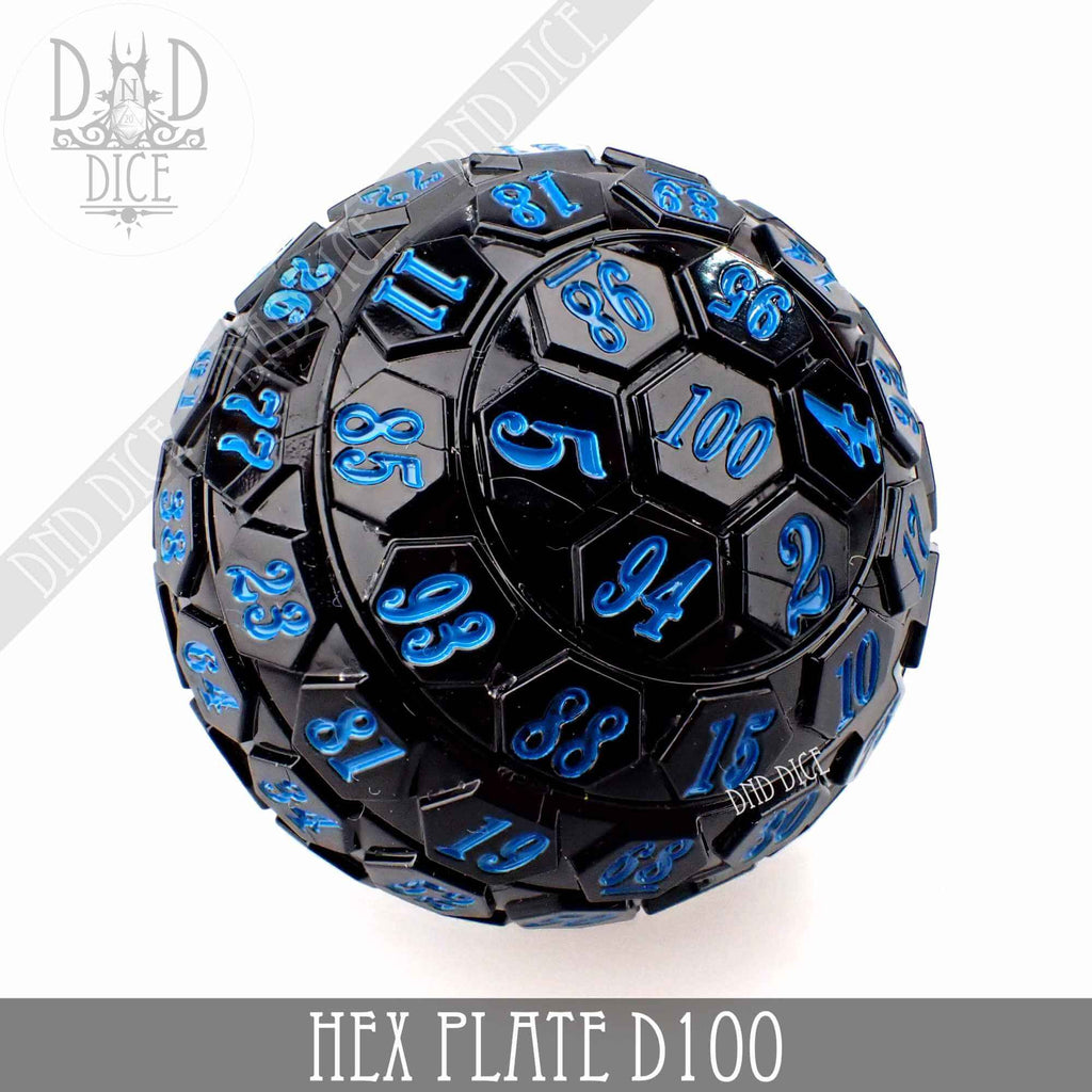 45mm Hex Plate D100 (Black with Blue) - Dice Image 1 