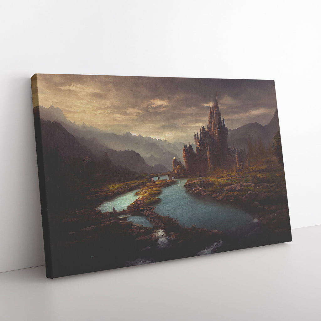 Castle In The Valley - Framed Canvas Pri H Rectangle Angle Floor Mockup