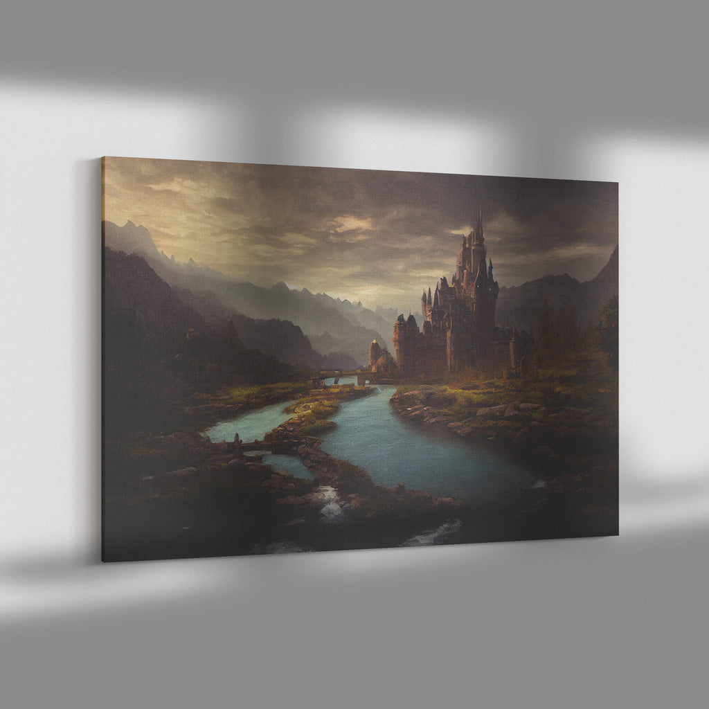 Castle In The Valley - Framed Canvas Pri H Rectangle Dramatic Shadow Mockup