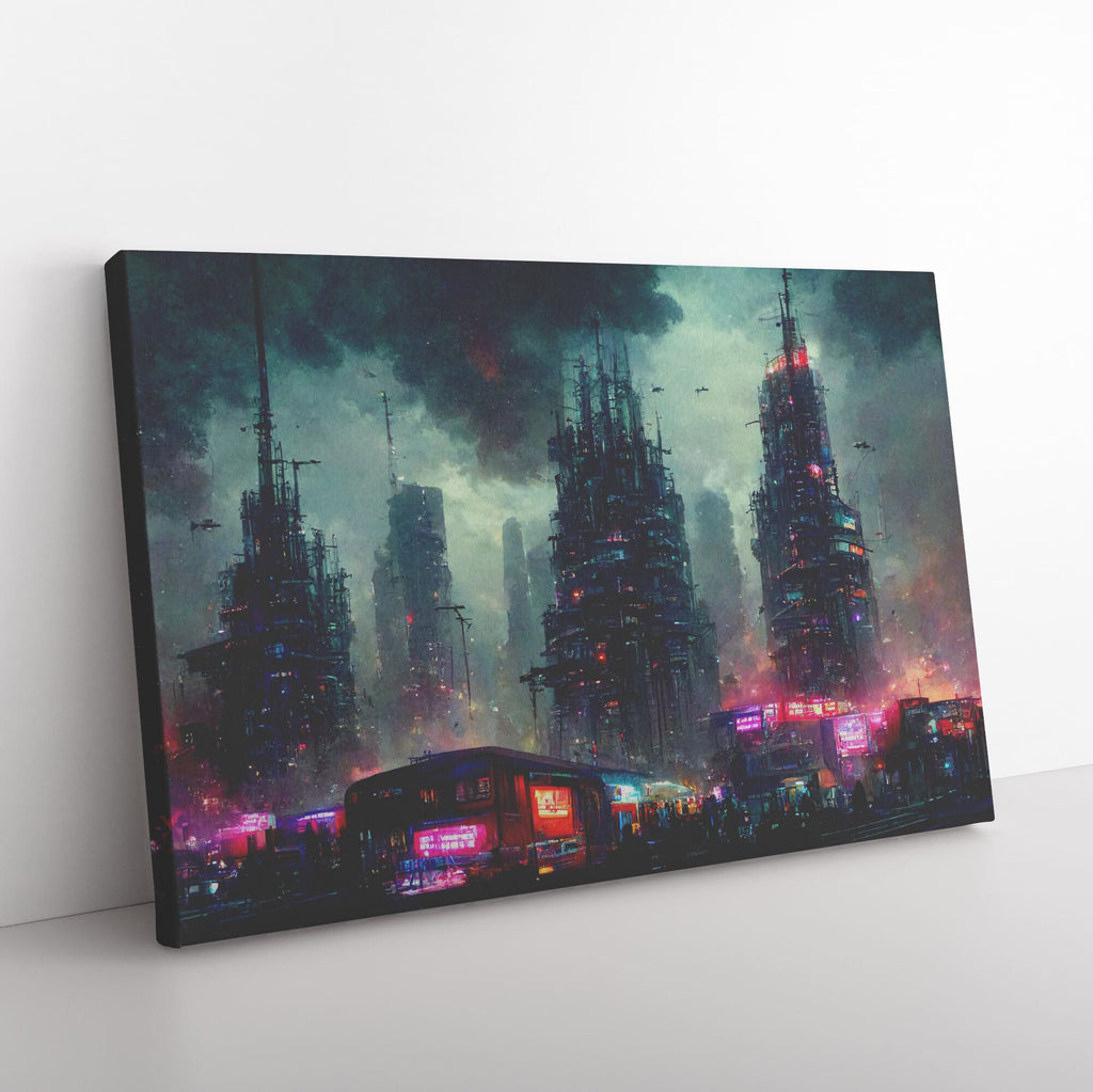 Cyberpunk City - Framed Canvas Print H Rectangle Angle Floor Mockup