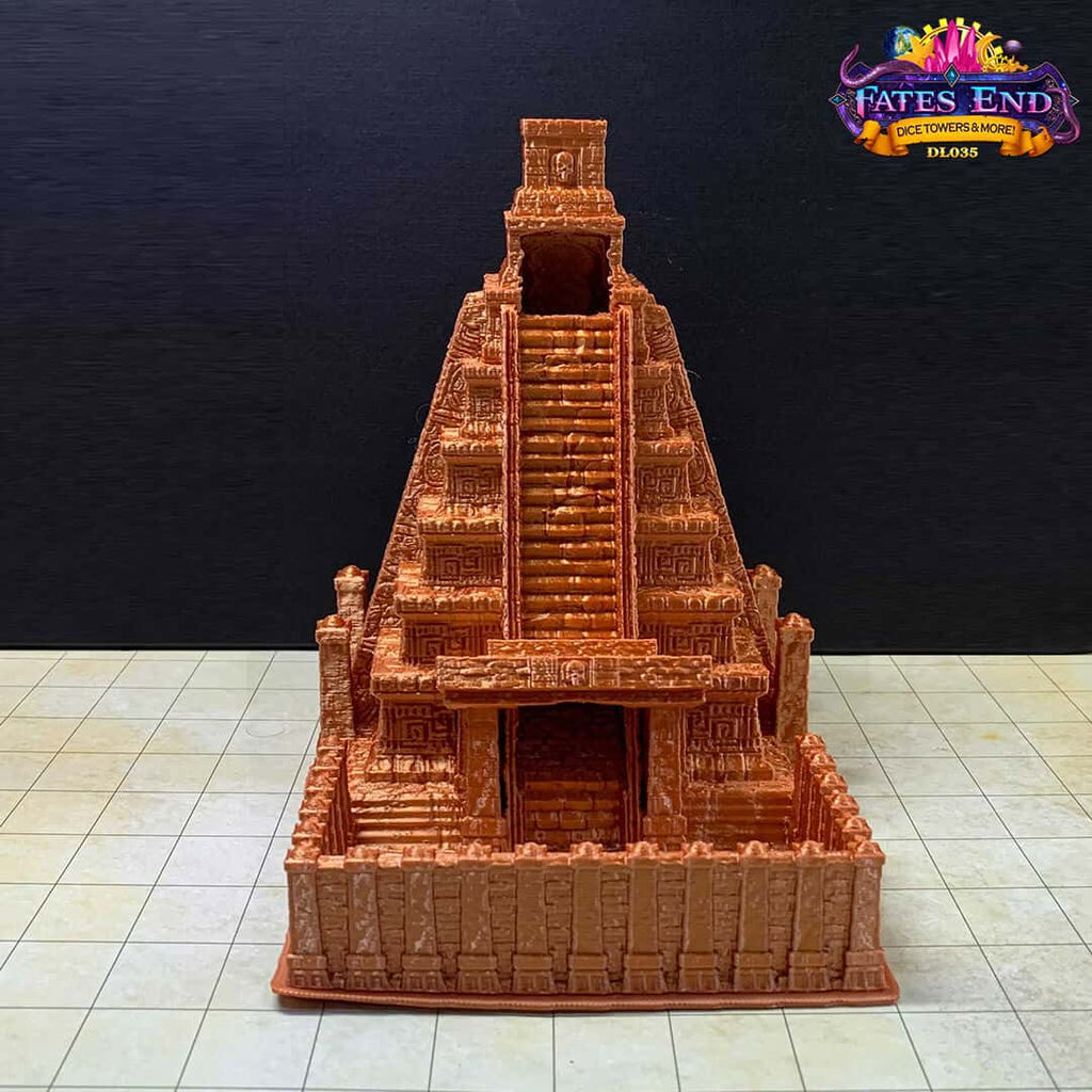 Mayan Temple Dice Tower - 3D Printed - Fates End Logo